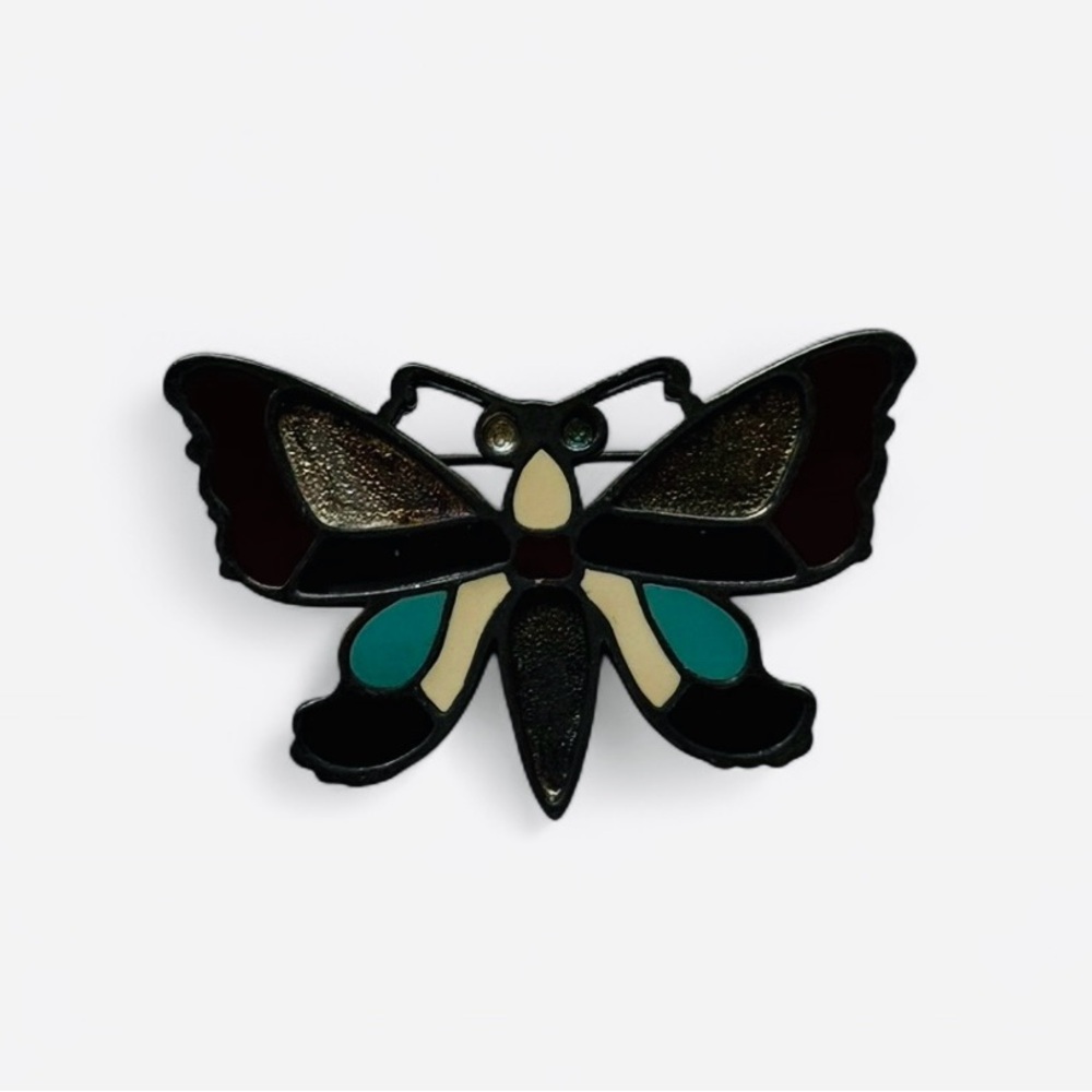 Black and Teal Butterfly Brooch